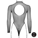 Le Désir - Body with Fishnet Structure and Turtle Neck - One Size - Black