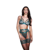 Baci - Strappy Bra Garter & Panty Set-Outfits-Baci Lingerie-Groen-S/M-Newside