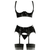 Black Level - Vinyl Plank BH met Jarretelgordel Set-Outfits-Black Level-Small-Zwart-Newside