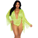 Leg Avenue - Gebloemde kanten teddy & badjas Queen size-Outfits-Leg Avenue-Lime-Newside