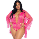 Leg Avenue - Gebloemde kanten teddy & badjas Queen size-Outfits-Leg Avenue-Roze-Newside