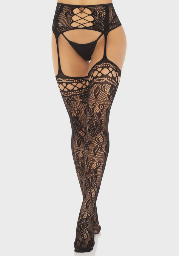 Leg Avenue - Rose Backseam Stockings with Garter Belt