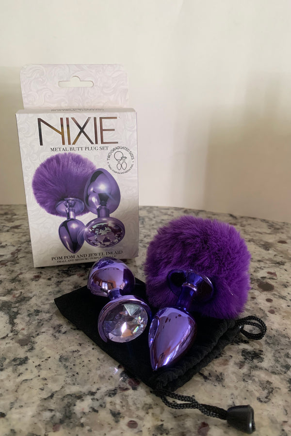 Nixie - Metal Butt Plug Set Pom Pom Jewel