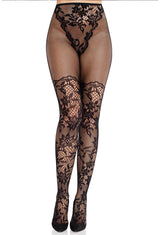 Leg Avenue - Dahlia Lace Tights with Net Thigh Detail