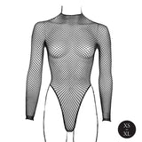 Le Désir - Body with Fishnet Structure and Turtle Neck - One Size - Black
