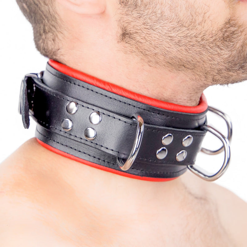The Red - Padded leather collar with 3 D-rings Red-Kink-The Red-Newside