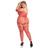 Pink Lipstick - In My Head Net Bodystocking-Outfits-Pink Lipstick-XL/3XL-Rood-Newside